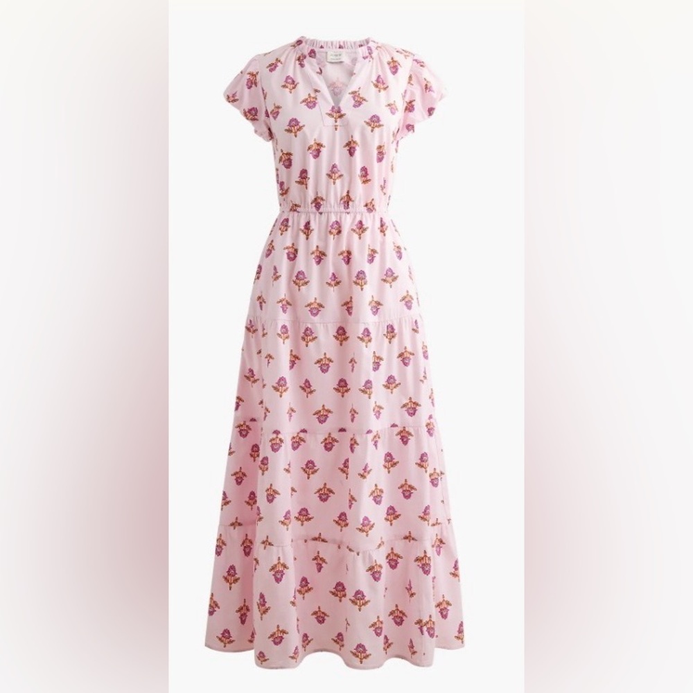 NWT J Crew Willa Midi Tiered Dress in Pink Opal